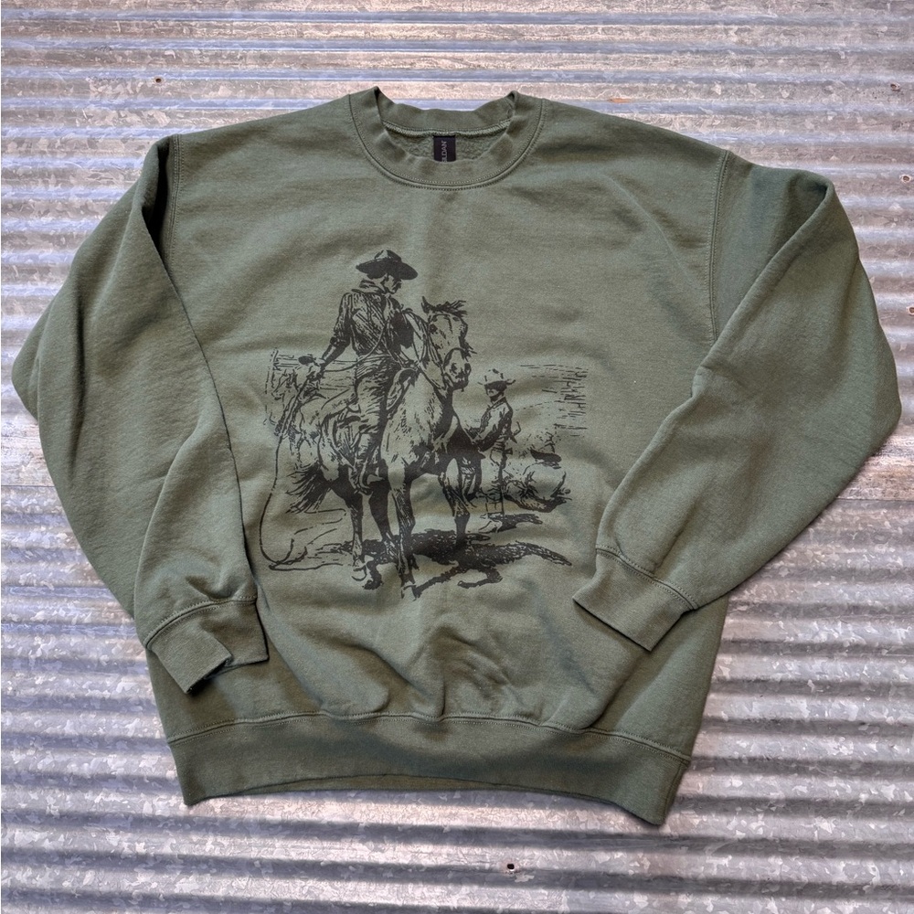 Green Western Graphic Sweater